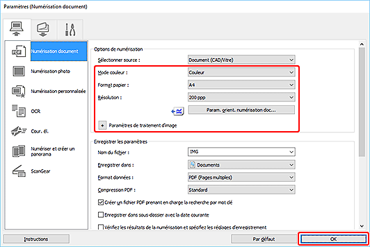 figure : boîte de dialogue Paramètres